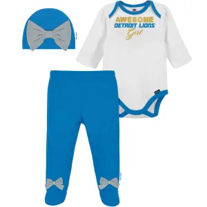 3-Piece Baby Girls Lions Bodysuit, Footed Pant, & Cap Set