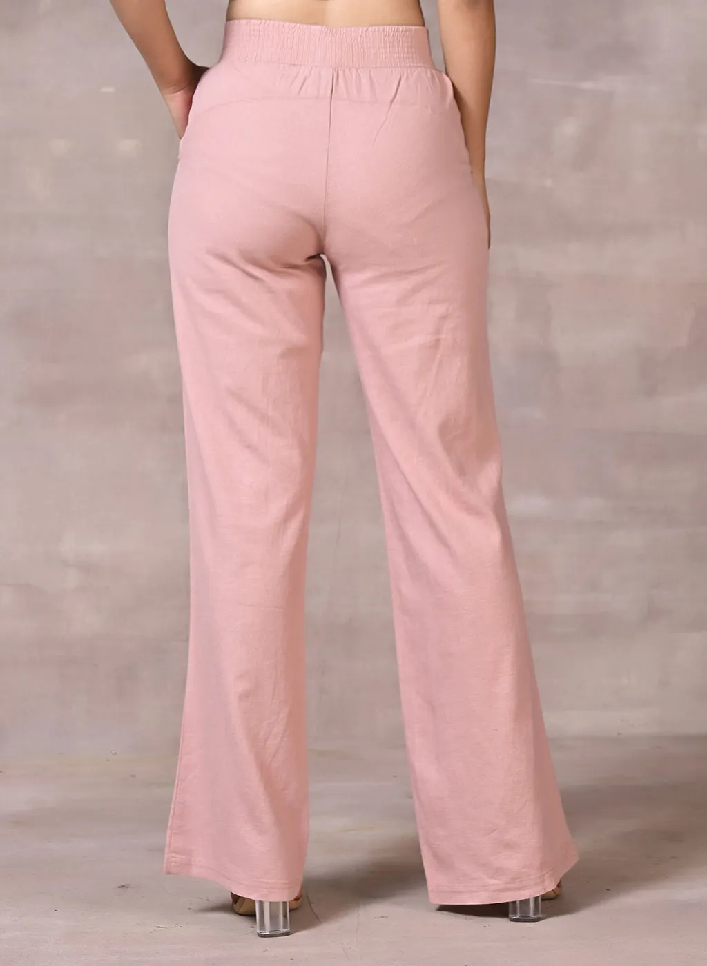 Akiya Peach Cotton Linen Relaxed Fit Pants for Women