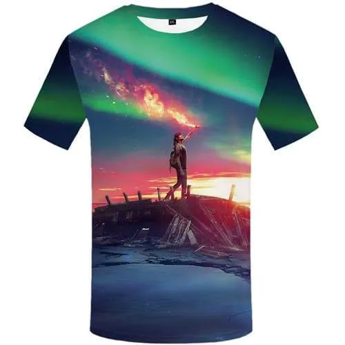 Aurora T shirts Men Flame T shirts Funny Colorful Tshirt Anime Art T-shirts Graphic Harajuku Shirt Print Short Sleeve Hip hop