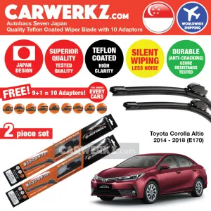 Autobacs Seven Japan Teflon Coated Flex Aerodynamic Wiper Blade with 10 Adaptors for Toyota Corolla Altis 2014-2018 E170 (26" 14")