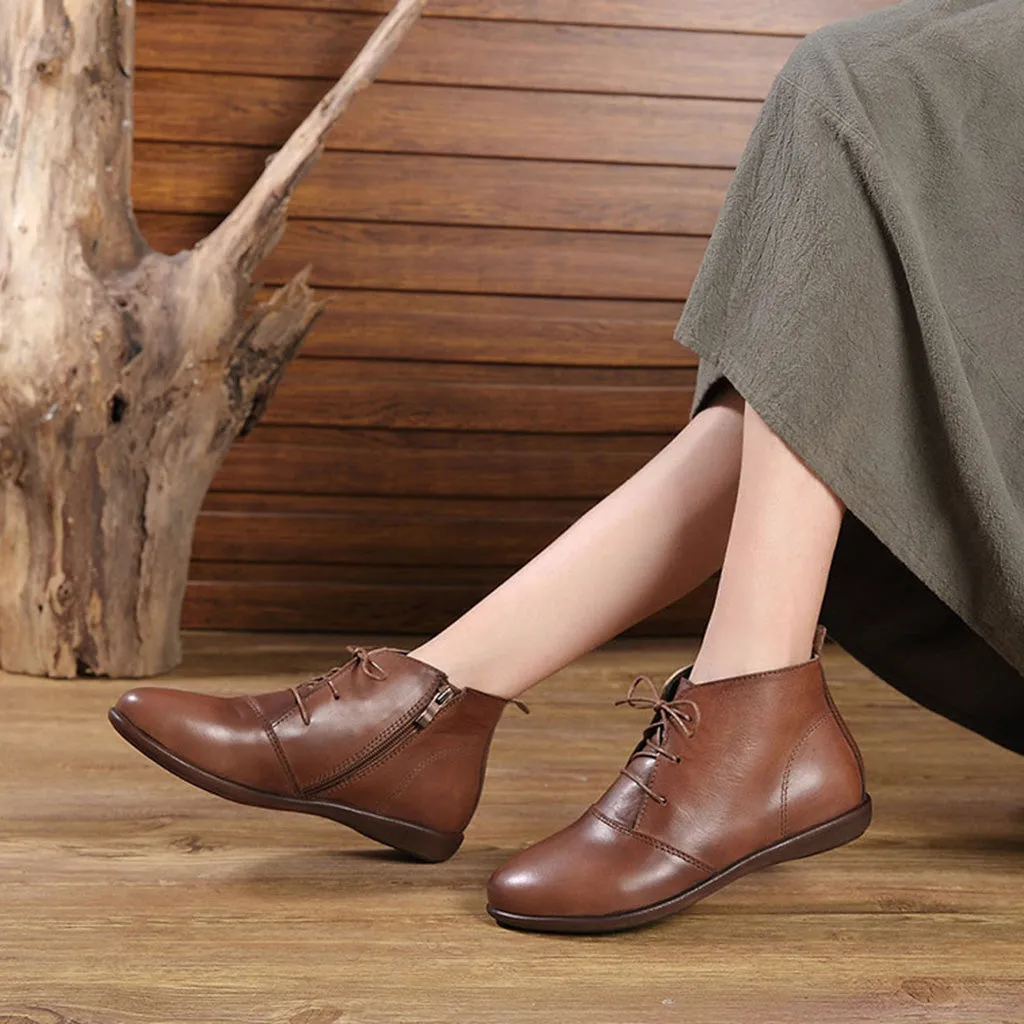 Autumn Winter Retro Leather Soft Ankle Women's Boots | Gift Shoes