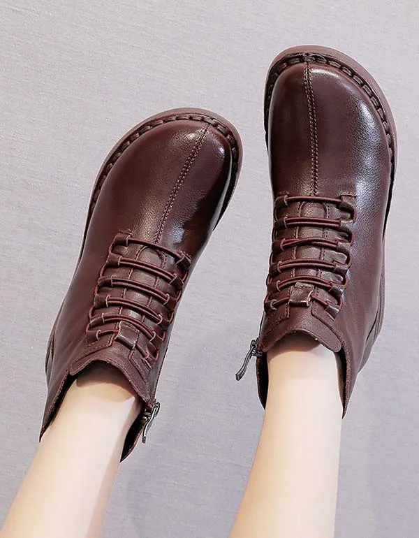 Autumn Winter Slip-resistant Soft Leather Retro Boots