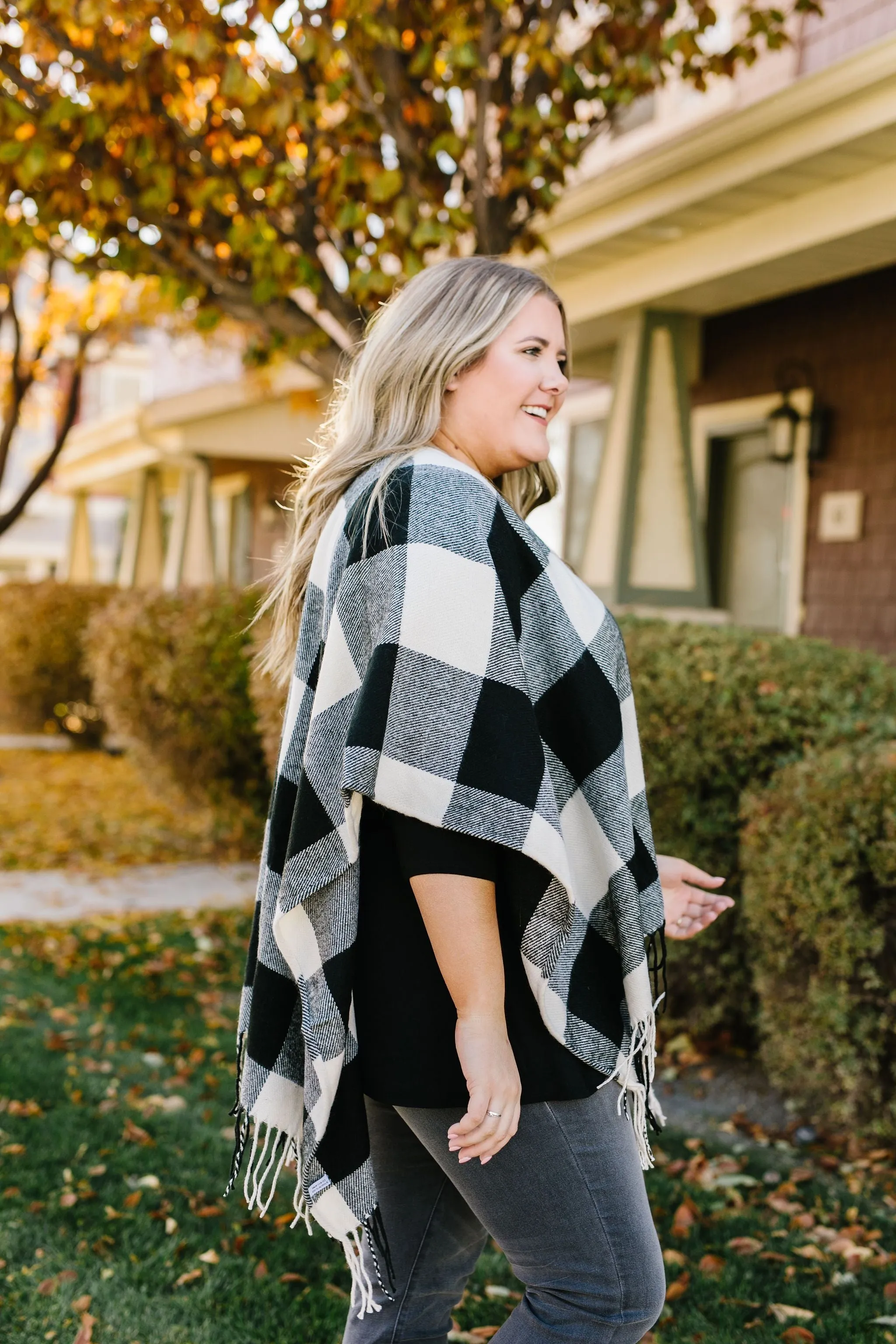 Blank Check Plaid Poncho