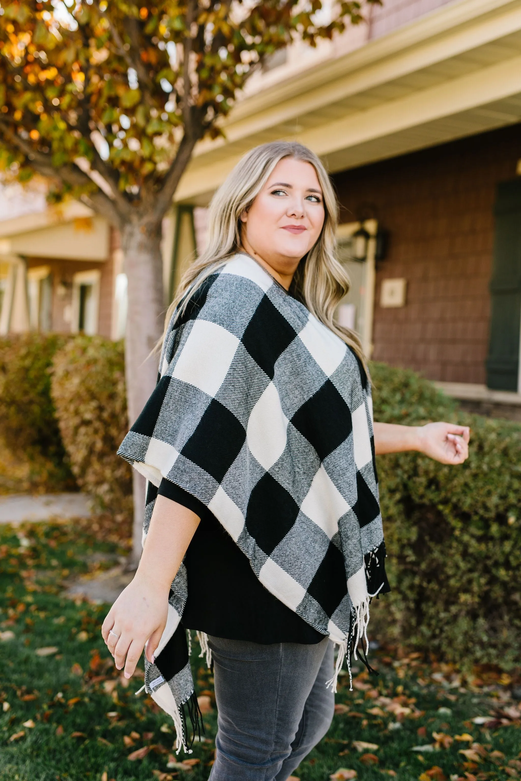 Blank Check Plaid Poncho