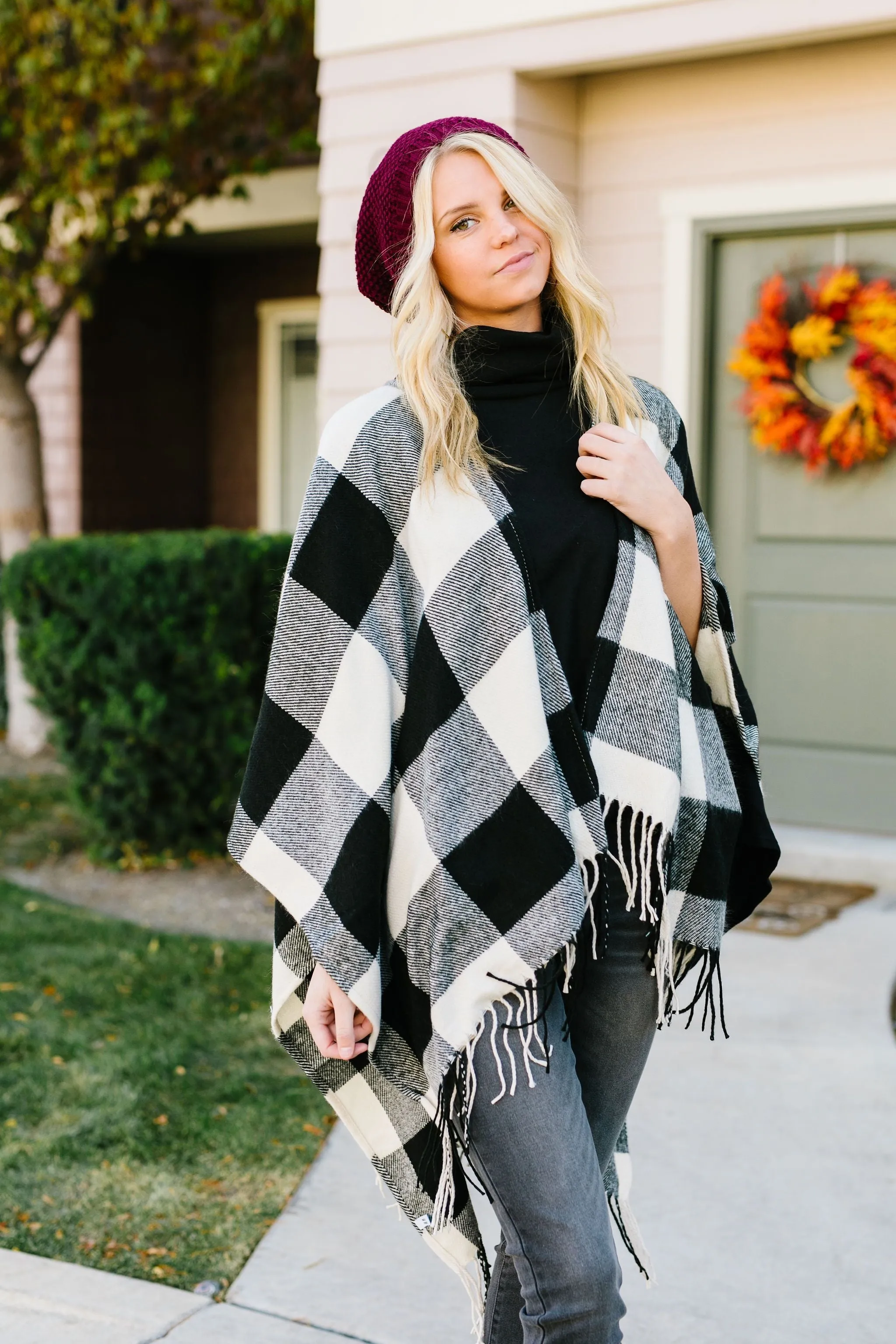 Blank Check Plaid Poncho