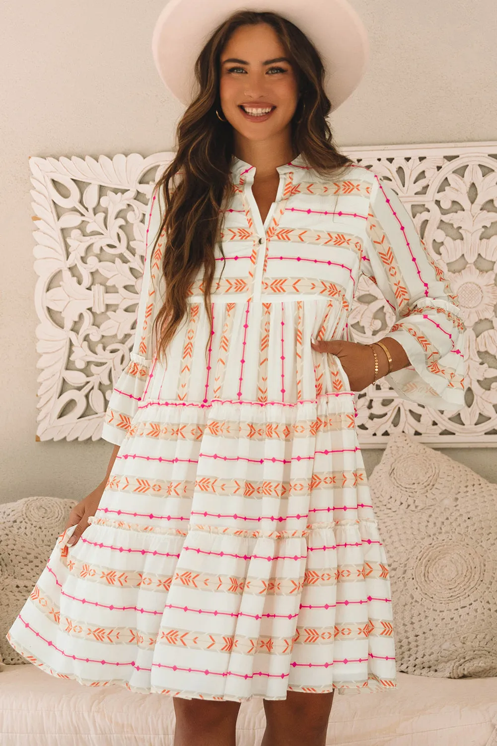 Bohemian Slit Neck Ruffled Loose Dress