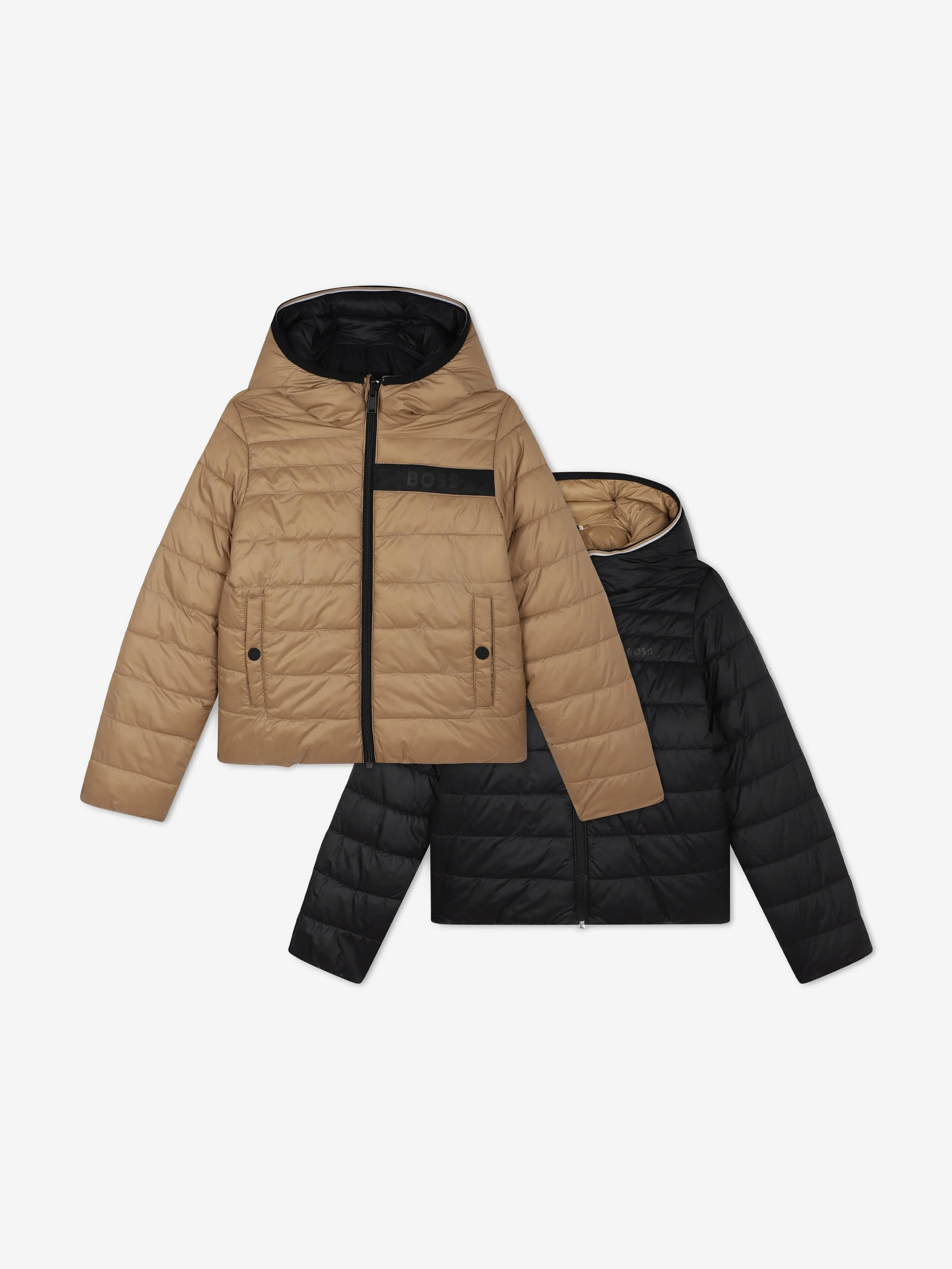 BOSS Boys Reversible Puffer Jacket in Brown