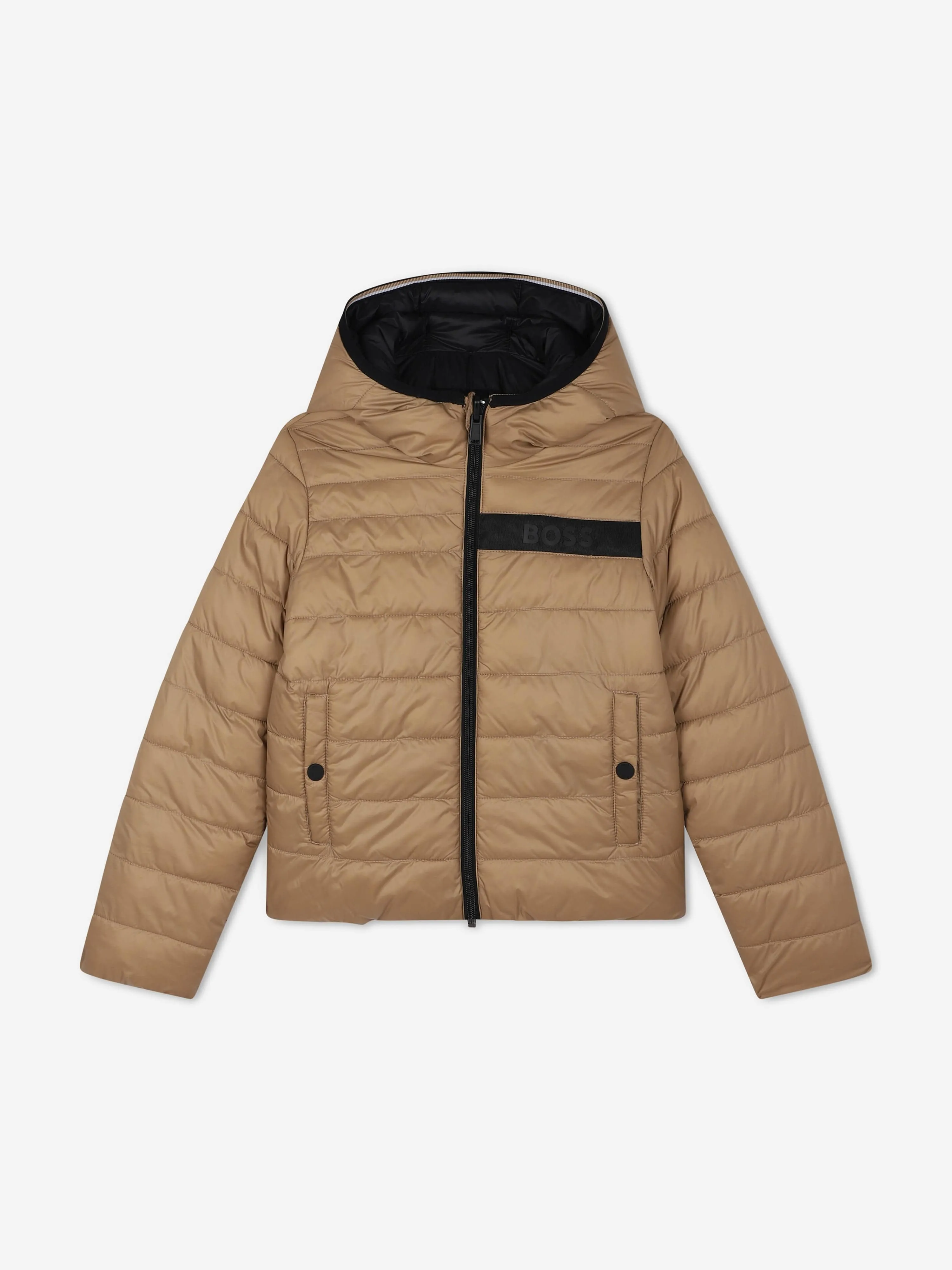 BOSS Boys Reversible Puffer Jacket in Brown