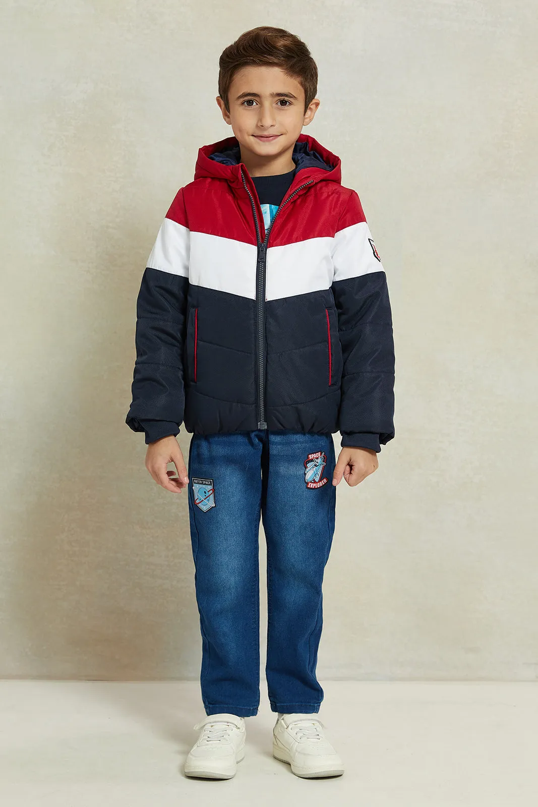 Boys Multicolour Padded Hooded Jacket