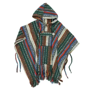 Brushed Gheri Cotton Poncho - 01 Green Orange Multi