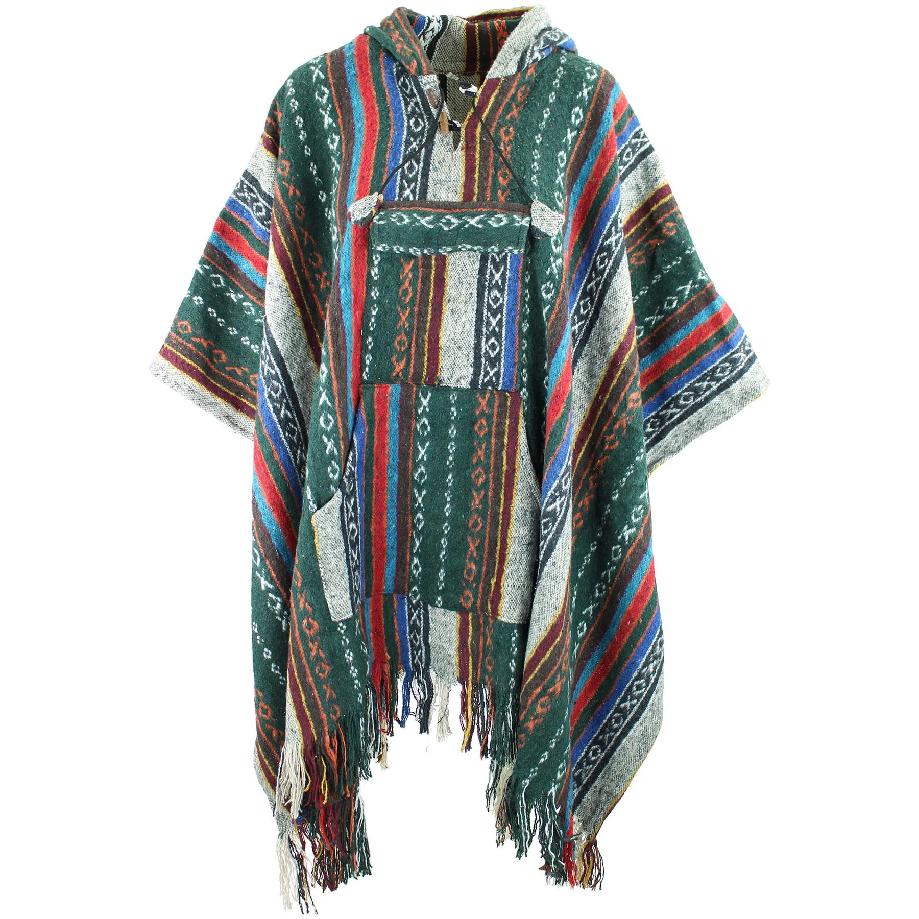 Brushed Gheri Cotton Poncho - 01 Green Orange Multi