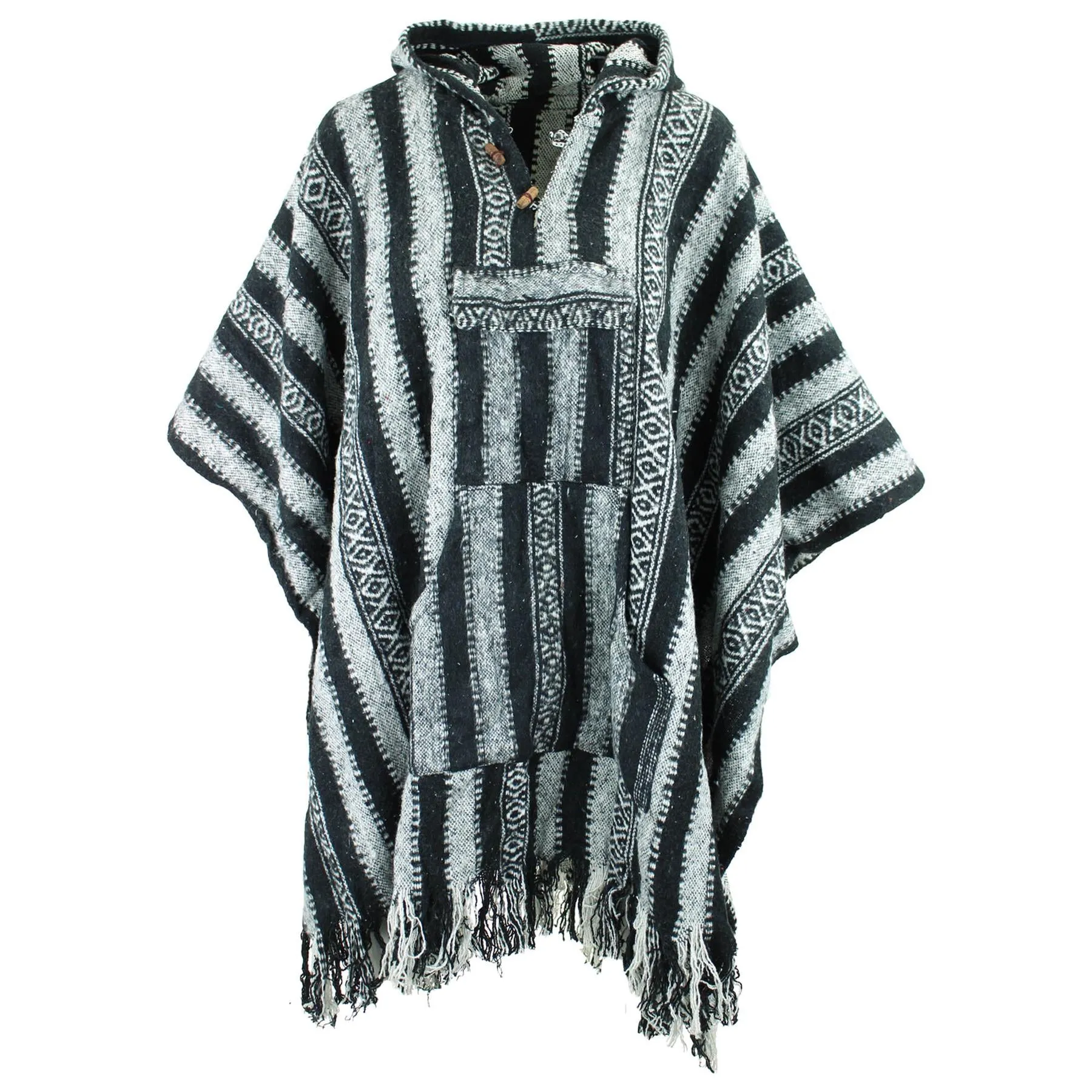 Brushed Gheri Cotton Poncho - 15 Black White