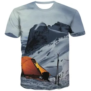 Camping T shirts Men Sunset Shirt Print Forest Tshirts Novelty Flame T-shirts 3d