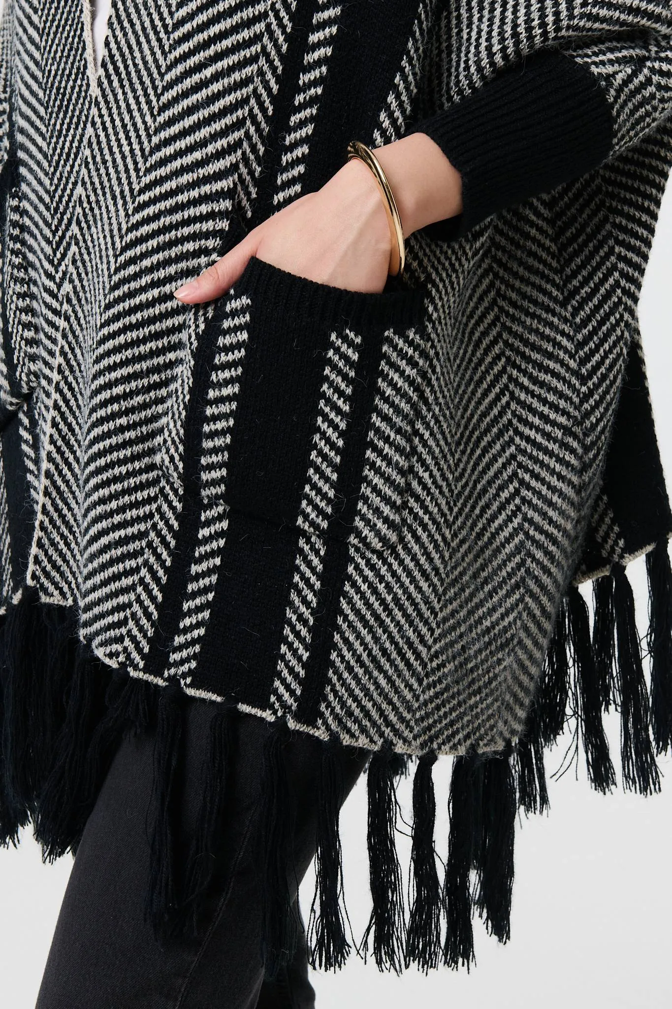 Chevron Print Tassel Fringe Open Cardigan