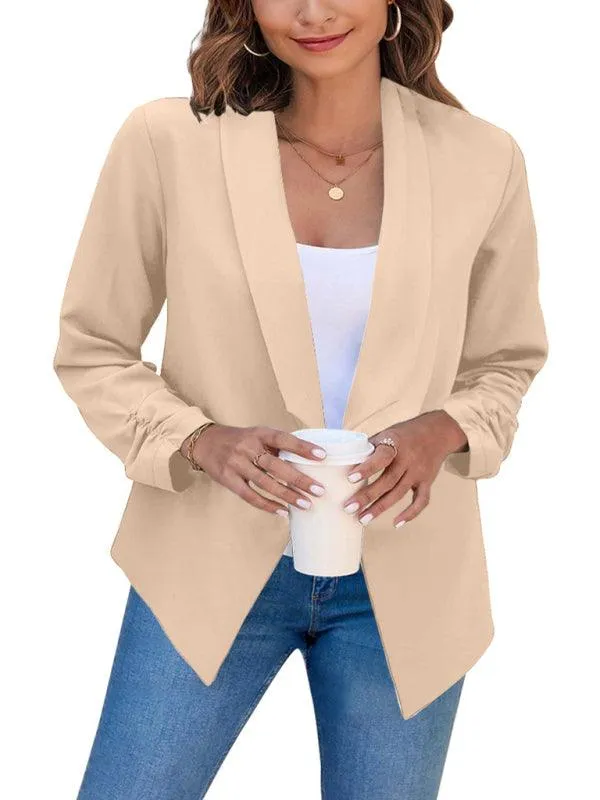 Chic Women's Oversized Ruched Sleeve Crop Blazer