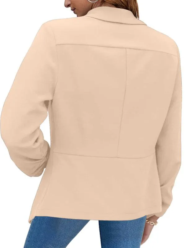 Chic Women's Oversized Ruched Sleeve Crop Blazer