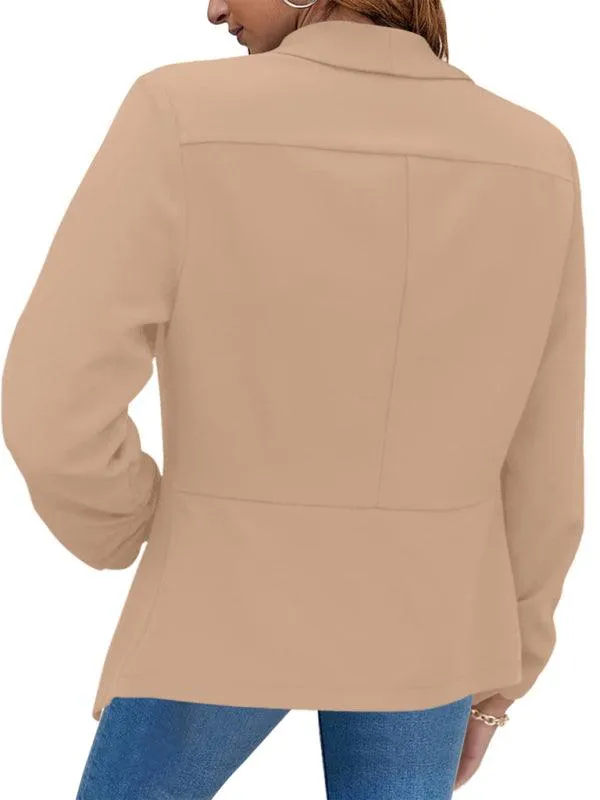 Chic Women's Oversized Ruched Sleeve Crop Blazer