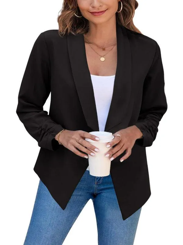 Chic Women's Oversized Ruched Sleeve Crop Blazer