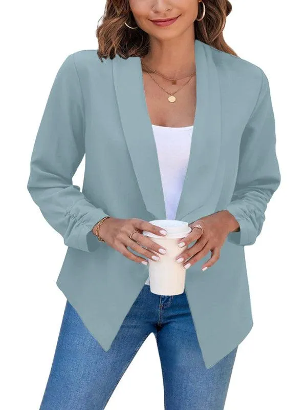 Chic Women's Oversized Ruched Sleeve Crop Blazer