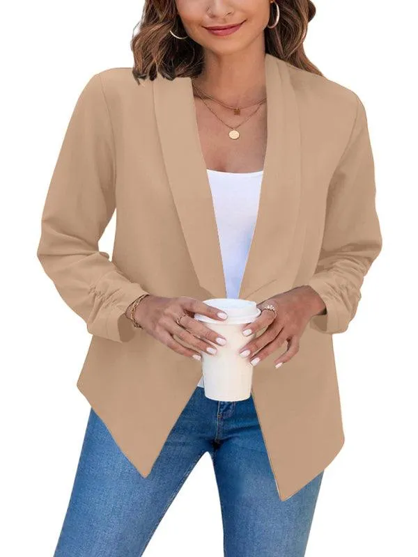 Chic Women's Oversized Ruched Sleeve Crop Blazer