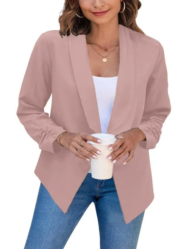 Chic Women's Oversized Ruched Sleeve Crop Blazer