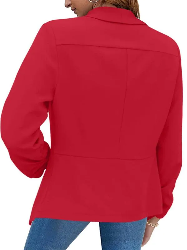 Chic Women's Oversized Ruched Sleeve Crop Blazer