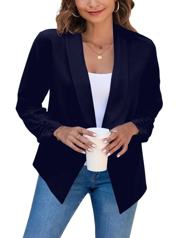 Chic Women's Oversized Ruched Sleeve Crop Blazer