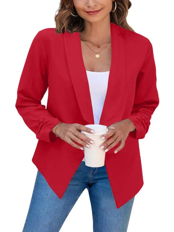 Chic Women's Oversized Ruched Sleeve Crop Blazer