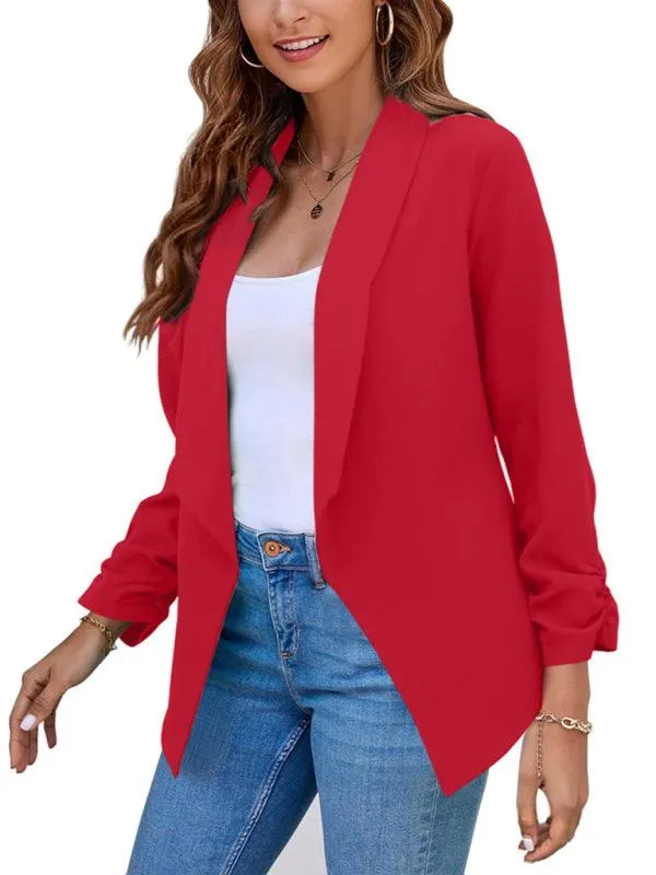 Chic Women's Oversized Ruched Sleeve Crop Blazer