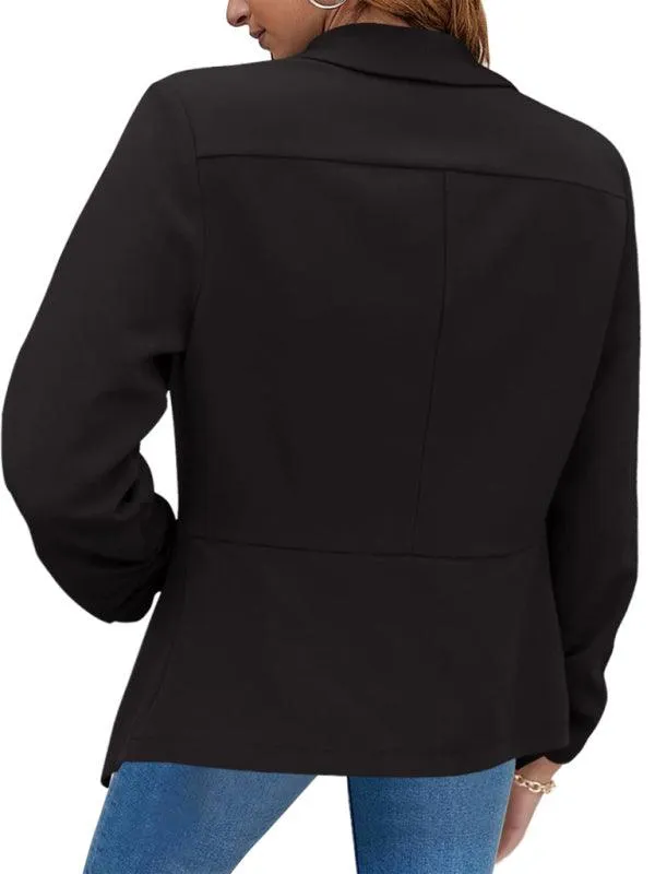 Chic Women's Oversized Ruched Sleeve Crop Blazer