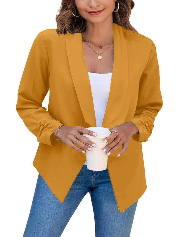 Chic Women's Oversized Ruched Sleeve Crop Blazer