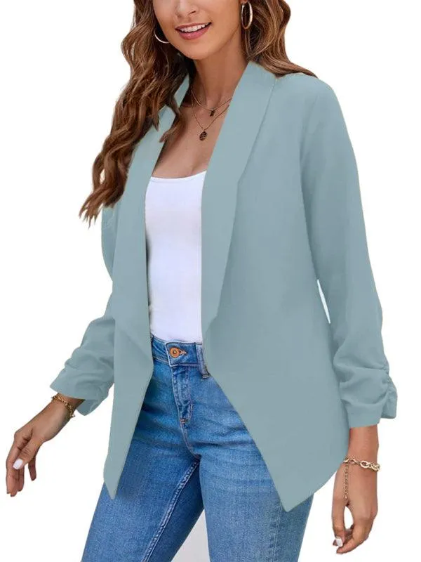 Chic Women's Oversized Ruched Sleeve Crop Blazer