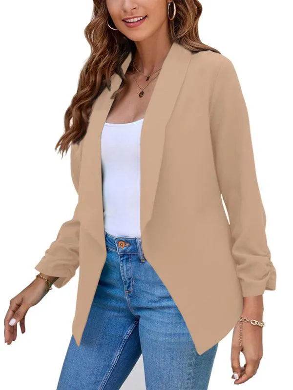 Chic Women's Oversized Ruched Sleeve Crop Blazer