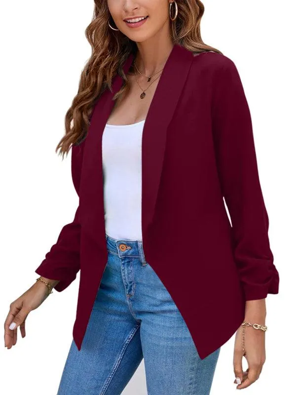 Chic Women's Oversized Ruched Sleeve Crop Blazer