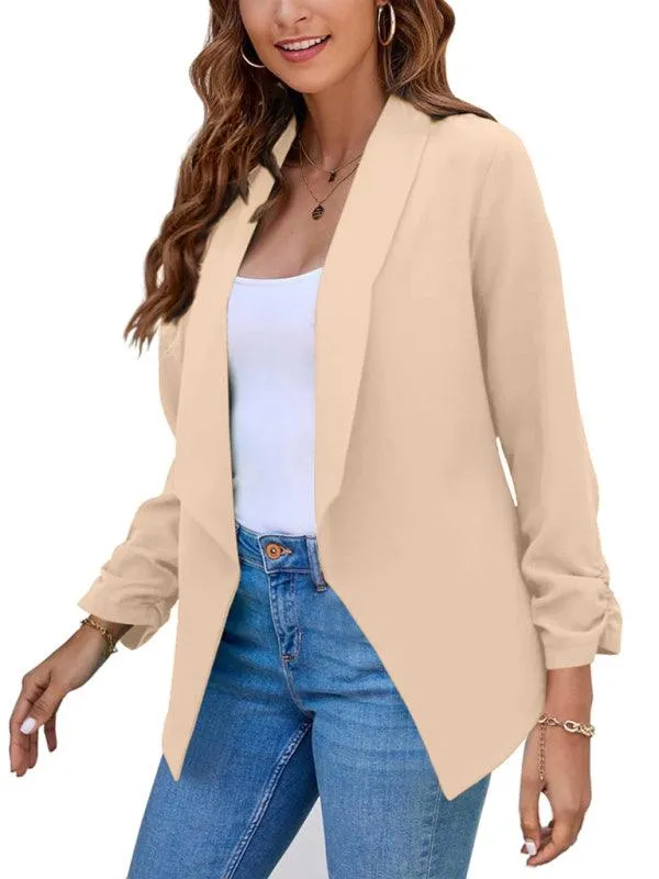 Chic Women's Oversized Ruched Sleeve Crop Blazer