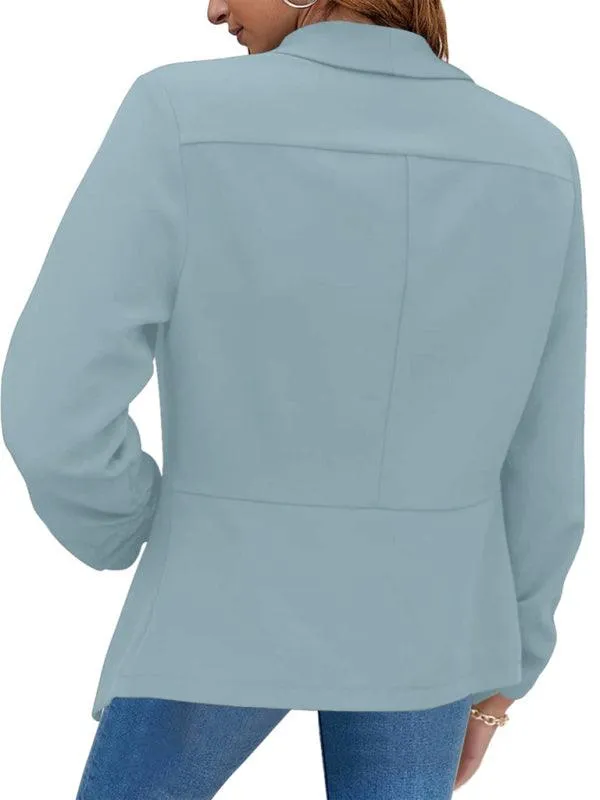 Chic Women's Oversized Ruched Sleeve Crop Blazer