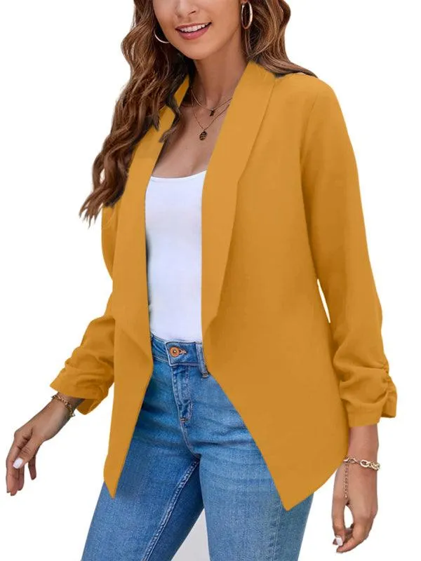 Chic Women's Oversized Ruched Sleeve Crop Blazer