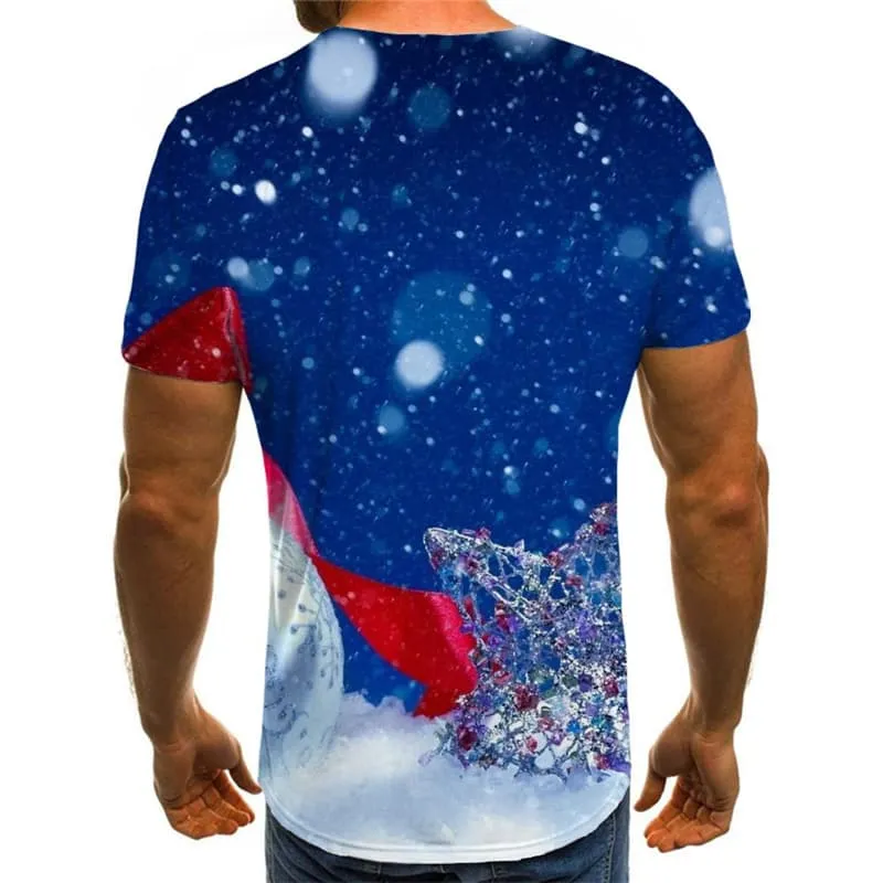 Christmas T shirts Men Snow T shirts Funny Party Tshirts Novelty Blue Tshirts Casual