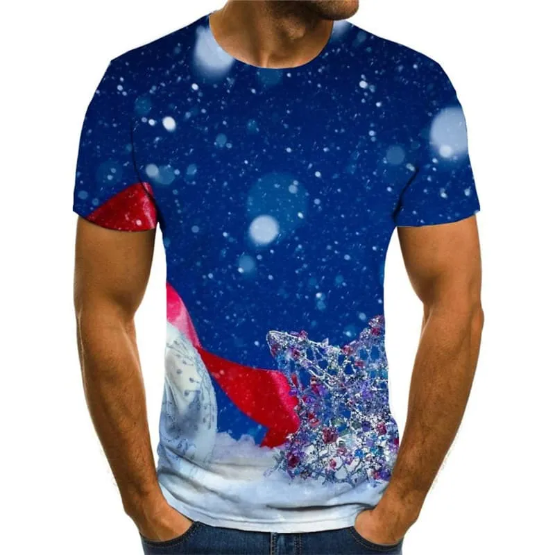 Christmas T shirts Men Snow T shirts Funny Party Tshirts Novelty Blue Tshirts Casual