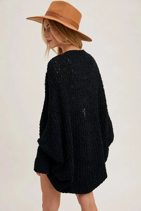 Chunky Popcorn Knit Sweater Open Front Dolman Cardigan