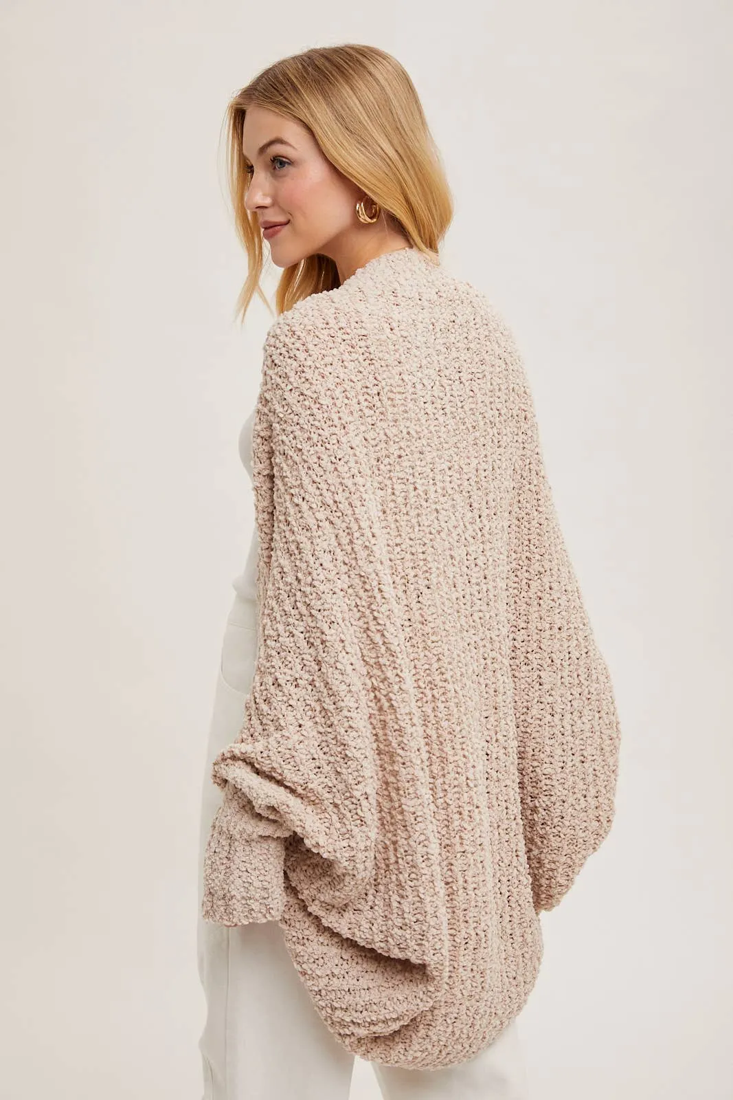 Chunky Popcorn Knit Sweater Open Front Dolman Cardigan