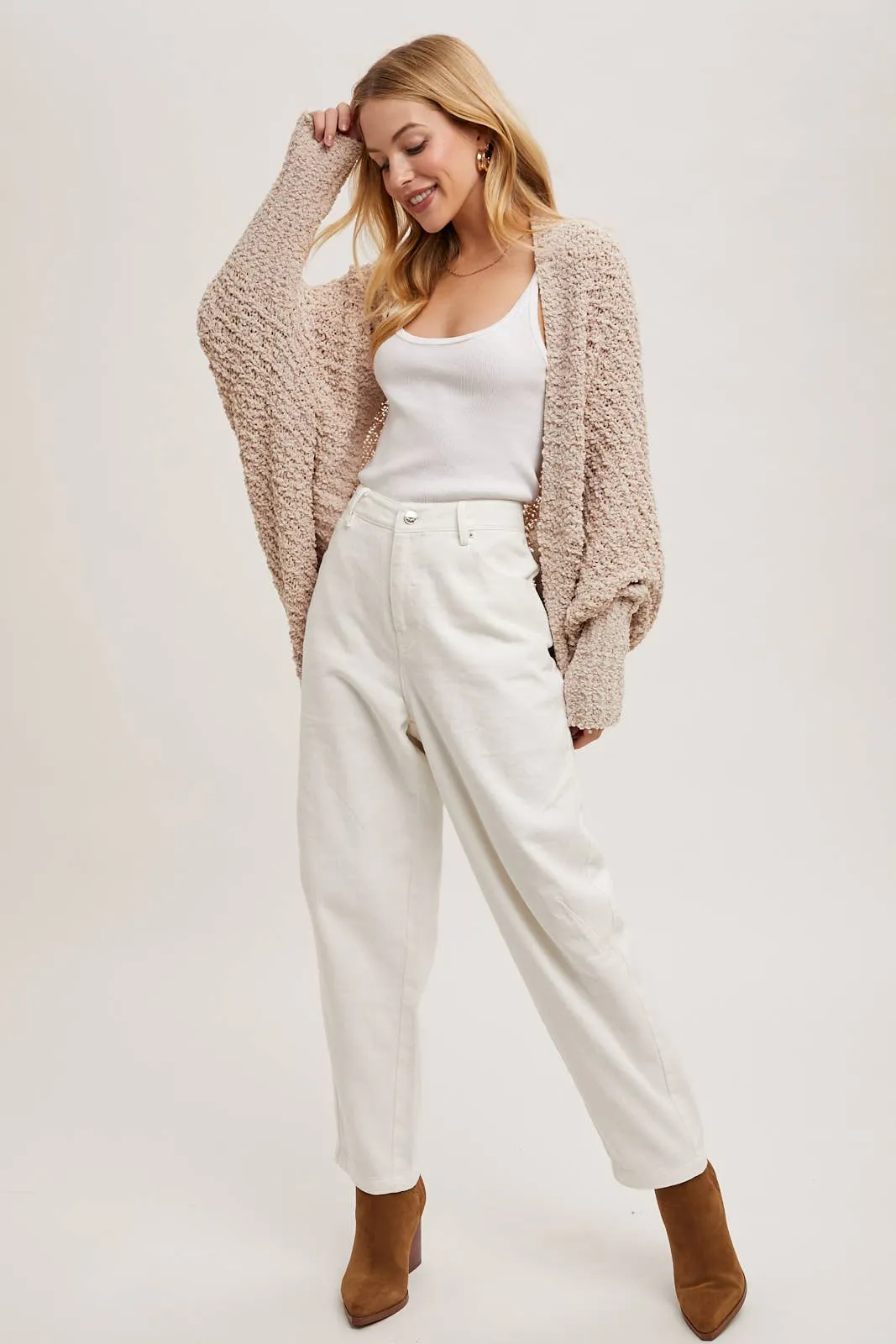 Chunky Popcorn Knit Sweater Open Front Dolman Cardigan