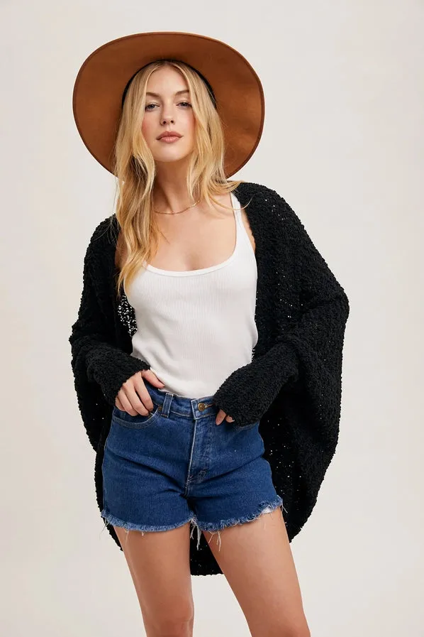 Chunky Popcorn Knit Sweater Open Front Dolman Cardigan