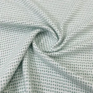 Classic Green White Check Print Woollen Tweed Lycra Fabric