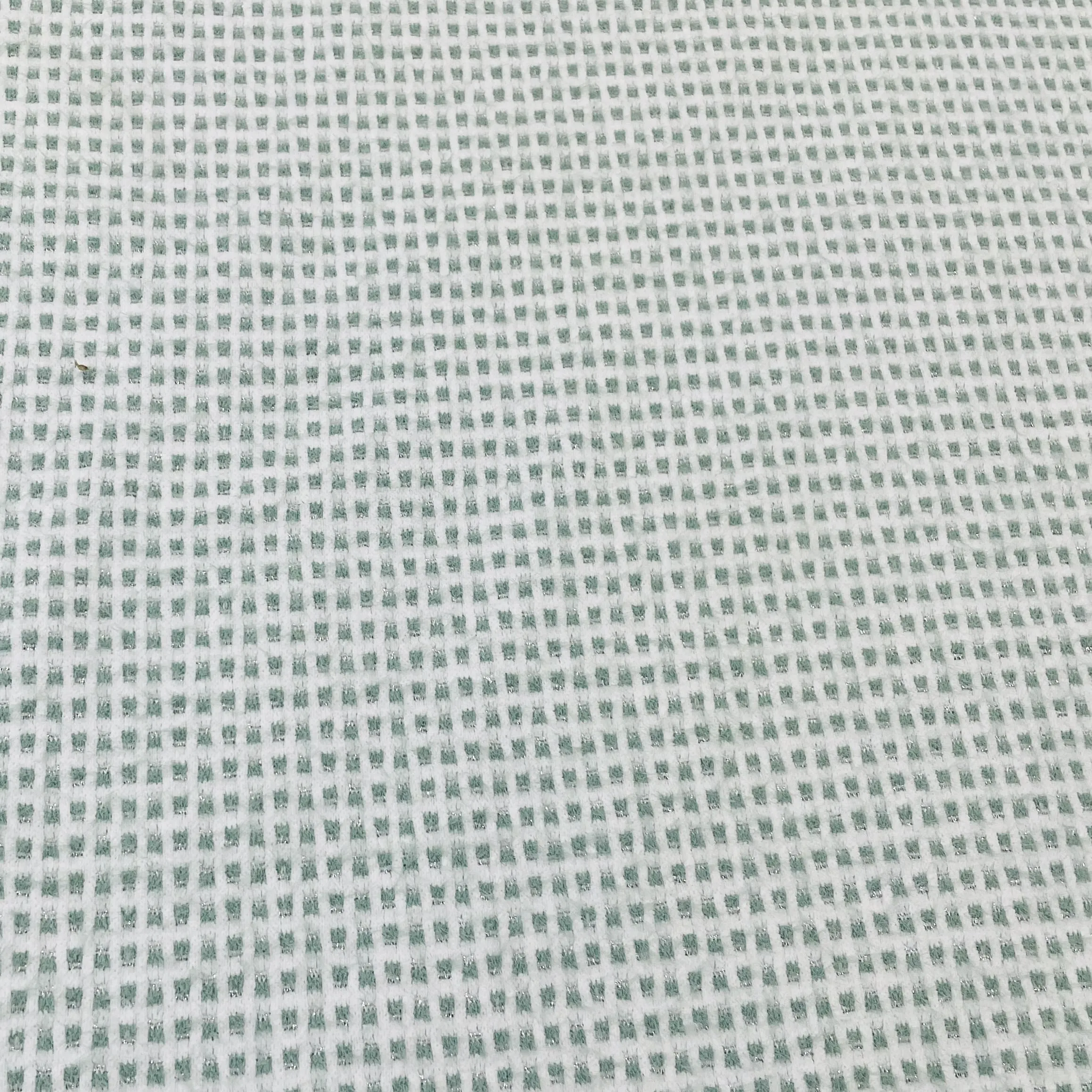 Classic Green White Check Print Woollen Tweed Lycra Fabric