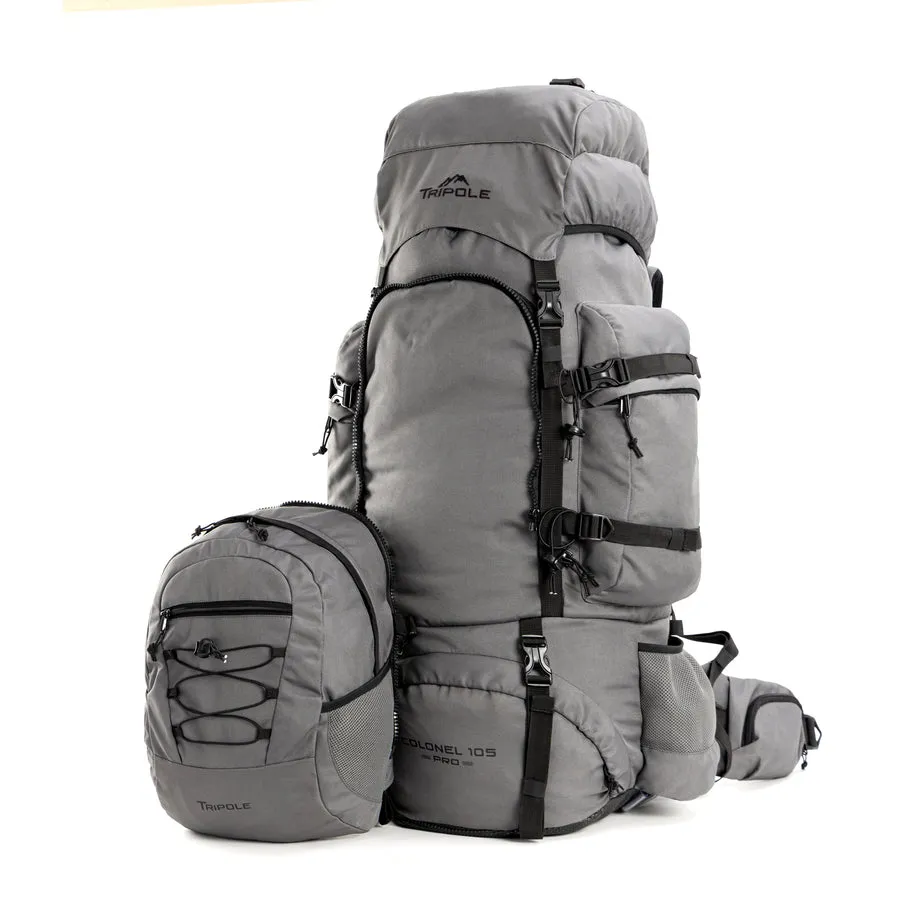 Colonel Pro Metal Frame Rucksack | Front Opening | Detachable Bag | Rain Cover | 105 Litres, Grey