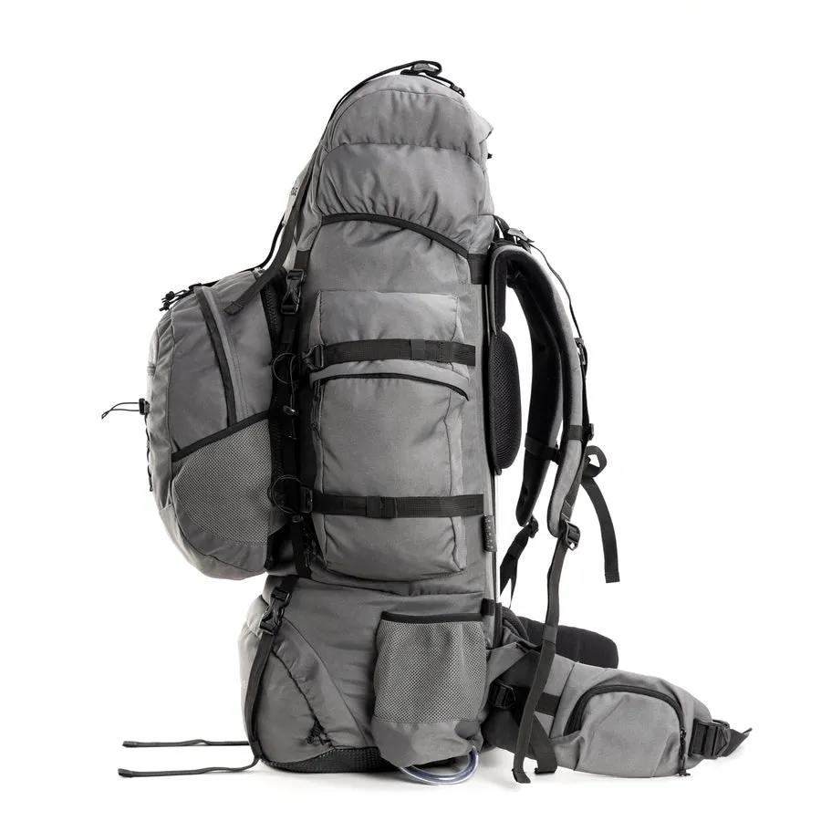 Colonel Pro Metal Frame Rucksack | Front Opening | Detachable Bag | Rain Cover | 105 Litres, Grey