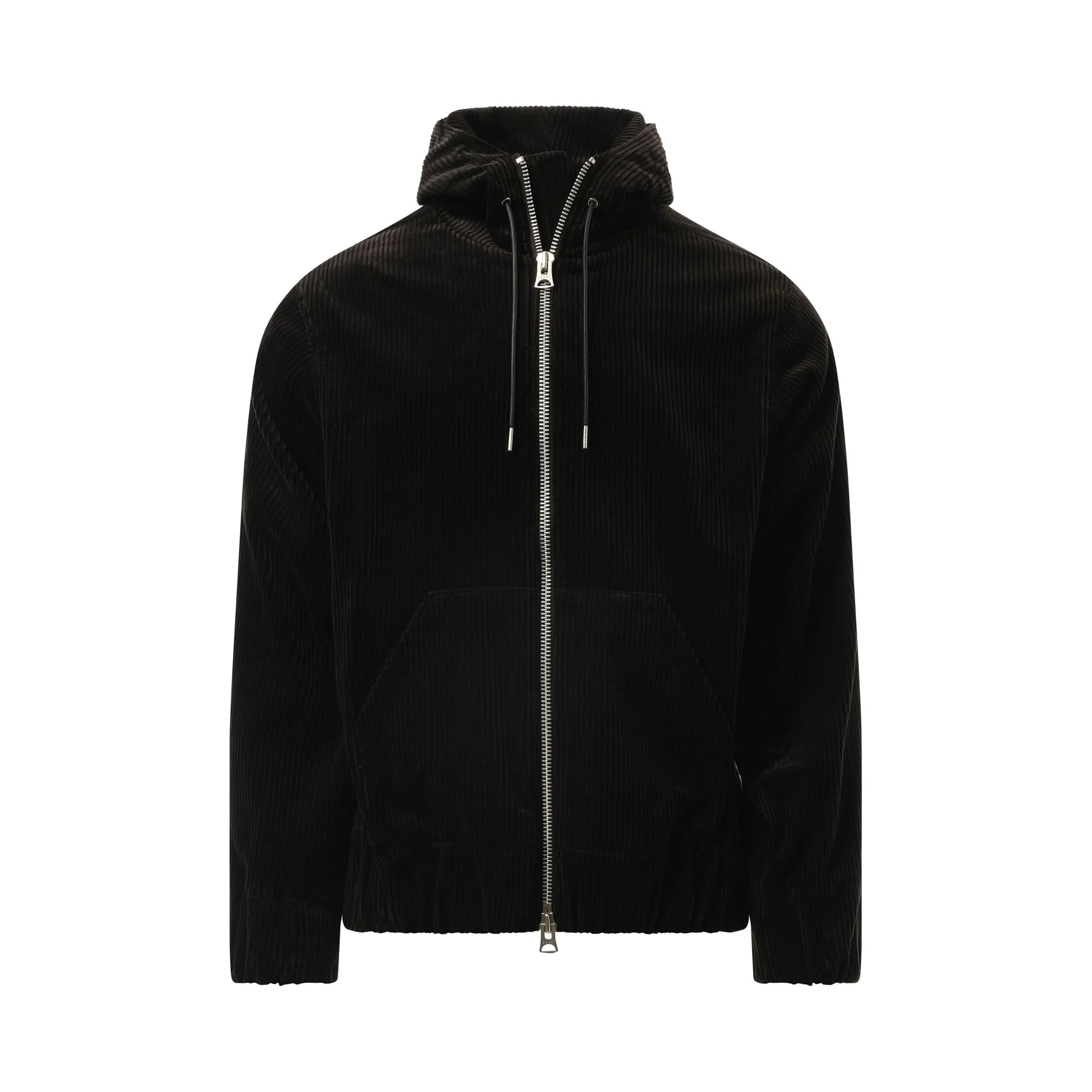 Corduroy Zip-Up Hoodie in Black