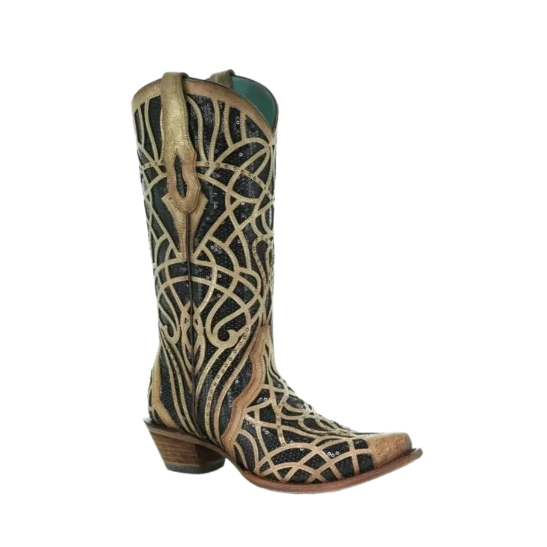 Corral Boots Women's Gold and Black Glitter Inlay Boot