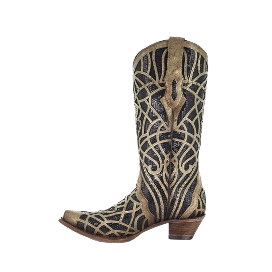 Corral Boots Women's Gold and Black Glitter Inlay Boot